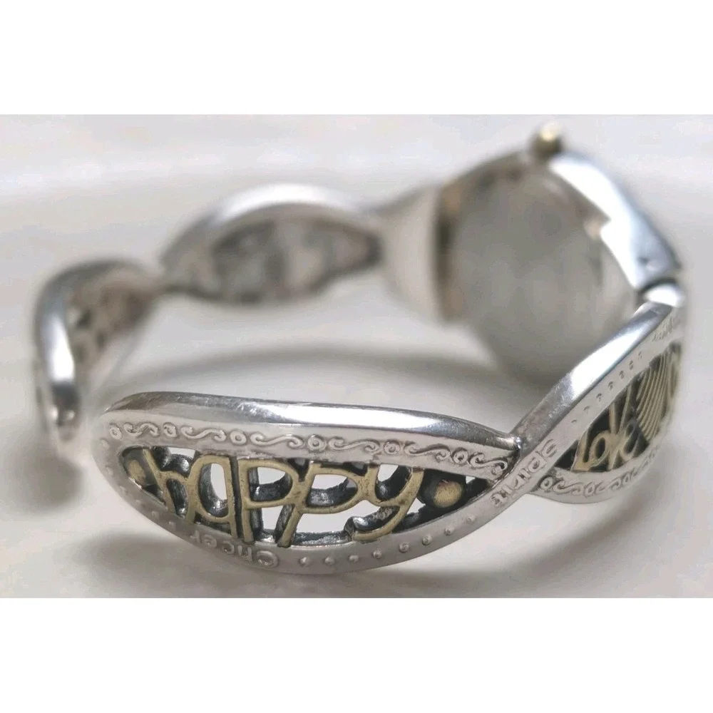 Chico's Heart Cuff‎ Watch Silver Gold Tone Rhinestone Bangle Quartz
